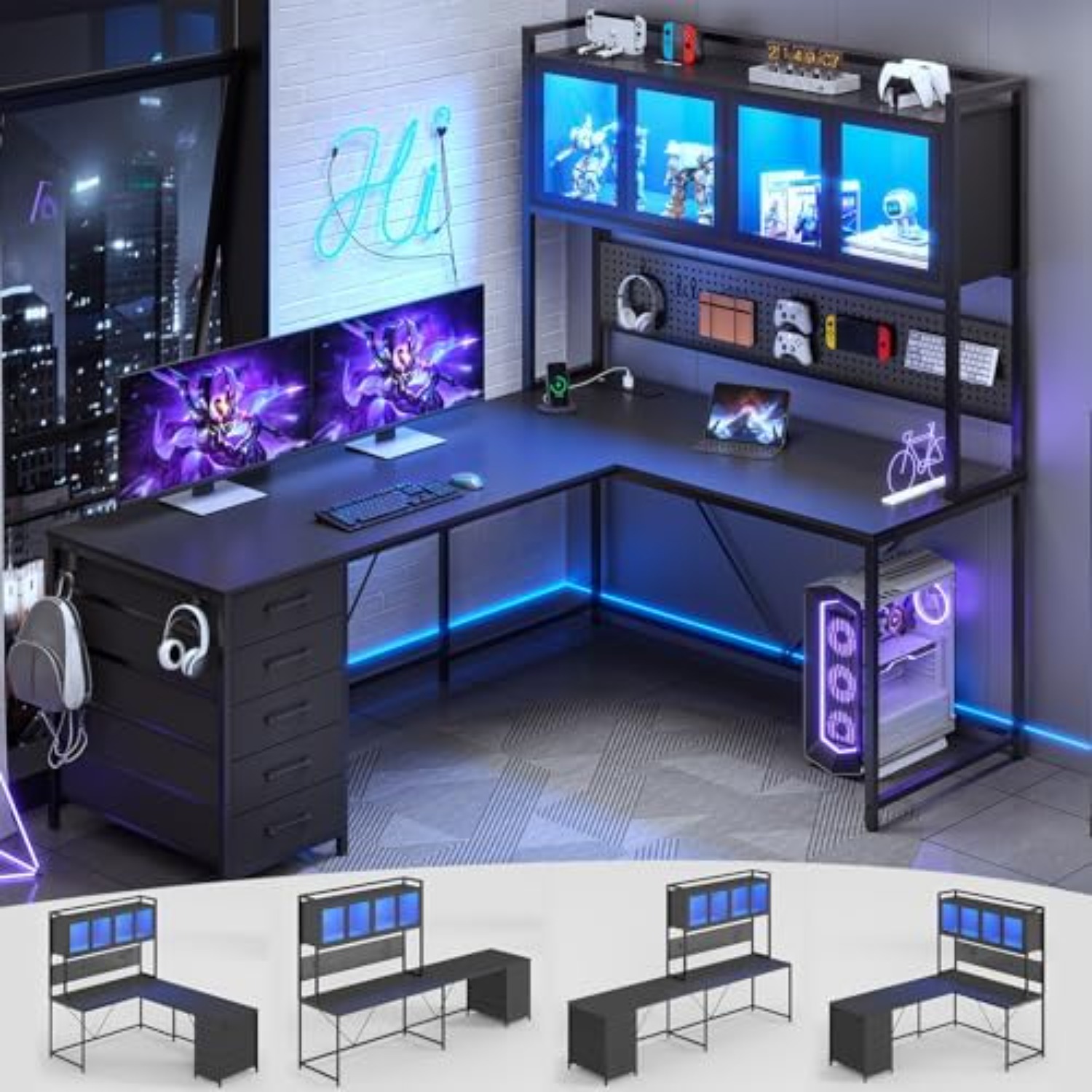 Gaming Desk With Hutch - Scrivania angolare da gaming a forma